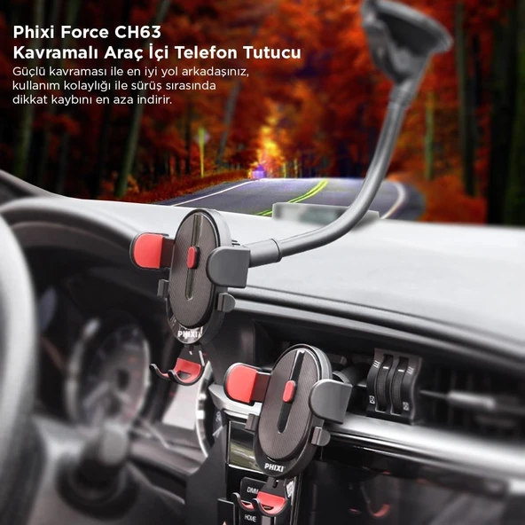 Phixi Force CH63 360° Esnek Araç Tutucu - Resim 3