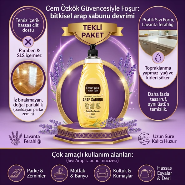 Foşurfoşur By Cem Özkök Lavanta Kokulu Bitkisel Sıvı Arap Sabunu 750 ml ürün görseli 1