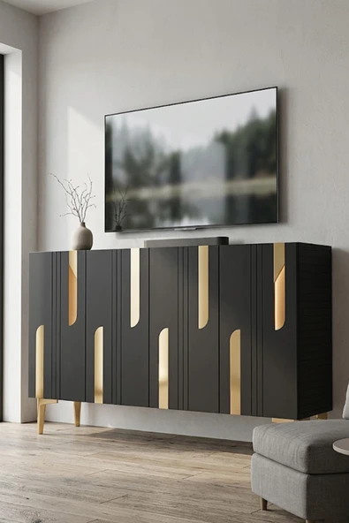 KA1231AG NOTA Konsol ve Tv Sehpası Antrasit -Gold 120cm ürün görseli 1