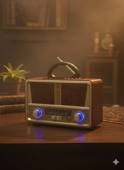 M-112BT Nostaljik Radyo Görünümlü LED Işıklı Bluetooth,Hafıza Kartı,Usb Bellek,Aux Ve Radyo Destekli Hoparlör Bej ürün görseli 1