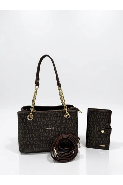 Just Polo Özel Günlere Uygun Baskılı Şık Omuz Çantası Ve Cüzdanı Kombin Shopper ürün görseli 1