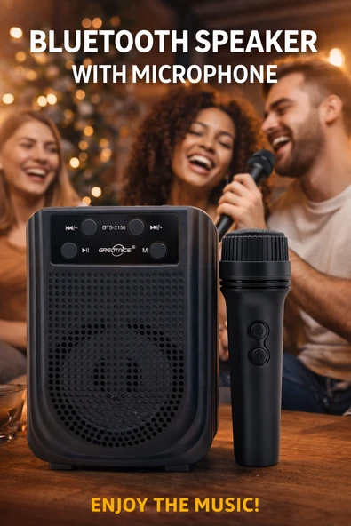 GTS-2158 Mikrofonlu Bluetooth Hoparlör LED Işıklı Taşınabilir Karaoke Speaker Siyah ürün görseli 1