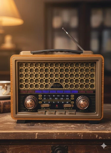 M-2013BT Nostaljik Radyo Görünümlü LED Işıklı Bluetooth,Hafıza Kartı,Usb Bellek,Aux Ve Radyo Destekli Hoparlör (BROWN) ürün görseli 1