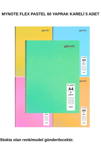 FLEX Pastel Defter A4 60 Yaprak Kareli 5 Adet ürün görseli 1