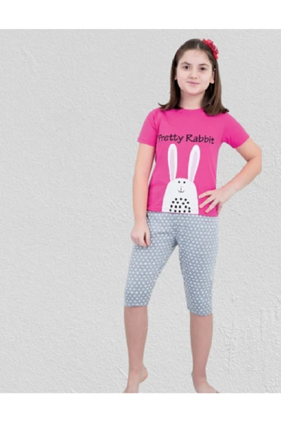 Zirve Pamuk Sevimli Tavşan Kız Çocuk Kapri Pijama Takımı ürün görseli 1