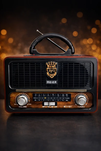 M-111BT Nostaljik Radyo Görünümlü LED Işıklı Bluetooth,Hafıza Kartı,Usb Bellek,Aux Ve Radyo Destekli Hoparlör (BROWN) ürün görseli 1