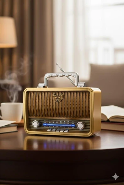 MD-1909BT Nostaljik Radyo Görünümlü Bluetooth,Hafıza Kartı,Usb Bellek,Aux Ve Radyo Destekli Hoparlör Gold ürün görseli 1