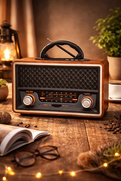 M-157BT Nostaljik Radyo Görünümlü Bluetooth,Hafıza Kartı,Usb Bellek,Aux Ve Radyo Destekli Hoparlör Gri ürün görseli 1