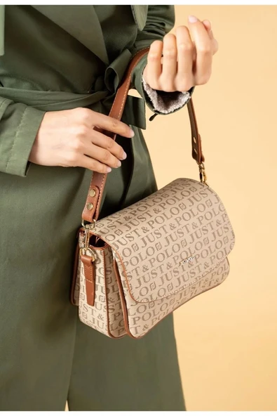 Just Polo Kum Taba 2 Bölmeli Omuz Çantası Monogram 2197mh ürün görseli 1