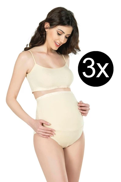 Jel Lingerie Kadın Toparlayıcı Ten Rengi Pamuklu Esnek Likralı 3'lü Hamile Külot ürün görseli 1