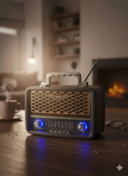 M-1918BT Nostaljik Radyo Görünümlü LED Işıklı Bluetooth,Hafıza Kartı,Usb Bellek,Aux Ve Radyo Destekli Hoparlör Gold ürün görseli 1