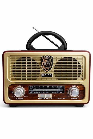 M-111BT Nostaljik Radyo Görünümlü LED Işıklı Bluetooth,Hafıza Kartı,Usb Bellek,Aux Ve Radyo Destekli Hoparlör  (Kiraz Kırmızısı) ürün görseli 1
