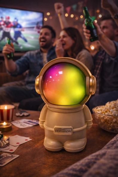 LN-808 Astronot Figürlü RGB Işıklı Bluetooth Hoparlör USB & TF Kart Destekli Bej ürün görseli 1