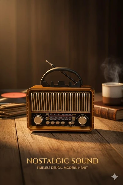 M-1232BT Nostaljik Radyo Görünümlü Bluetooth,Hafıza Kartı,Usb Bellek,Aux Ve Radyo Destekli Hoparlör Koyu Sarı ürün görseli 1