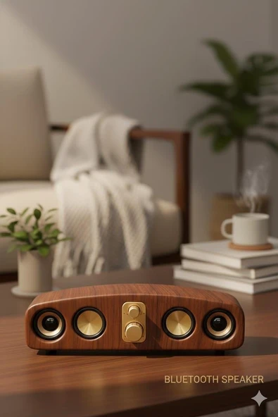 E-3403 10W Bluetooth Hoparlör | USB TF Kart AUX Destekli | Type-C Şarjlı Taşınabilir Speaker Ahşap ürün görseli 1