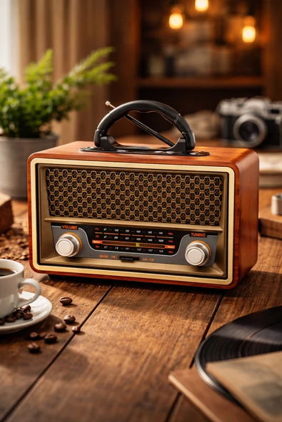 M-157BT Nostaljik Radyo Görünümlü Bluetooth,Hafıza Kartı,Usb Bellek,Aux Ve Radyo Destekli Hoparlör Gold ürün görseli 1