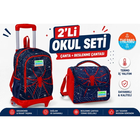 Kids Lacivert Kırmızı Işıklı Tekerlekli Çekçekli Sırt Çantası 23920+ Kalemlik 11720 ürün görseli 1