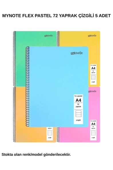 FLEX PASTEL DEFTER A4 72 YAPRAK ÇİZGİLİ 5 ADET ürün görseli 1