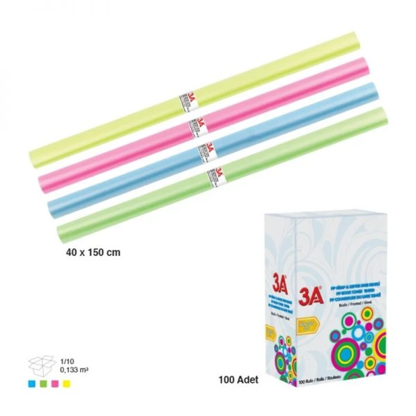 3A Defter ve Kitap Kabı Buzlu Şeffaf Renkli 40x150 cm 10 Adet ürün görseli 1
