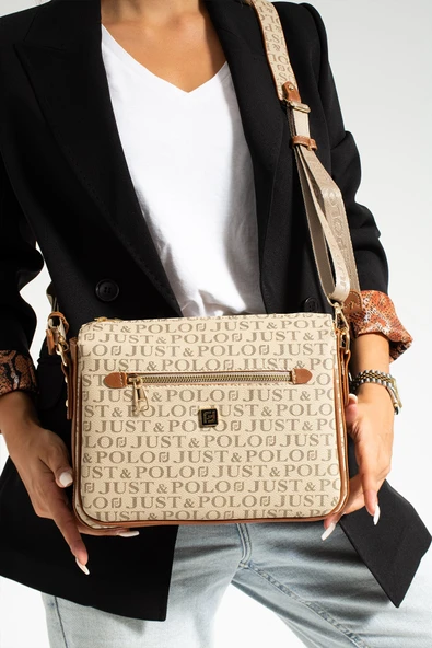 Just Polo Vizon Taba Kadın 3 Gözlü Çapraz Postacı ve Omuz Çantası 29x20cm PB2068 ürün görseli 1