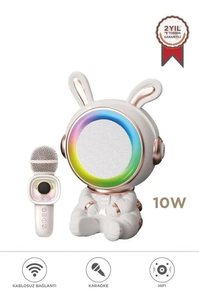 Torima KIDMIC-05 Bluetooth Hoparlör Rgb Işıklı Mikrofonlu Karaoke Tavşan Figürlü Speaker Beyaz ürün görseli 1