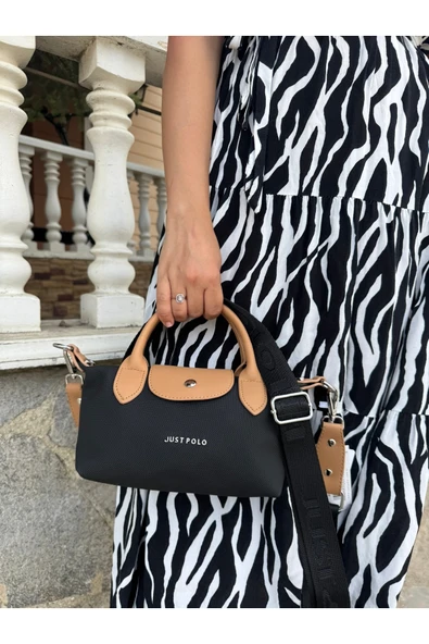 Just Polo Kadın Siyah Taba Günlük Kullanıma Uygun Hafif & Pratik Mini El Ve Omuz Çantası Shopper ürün görseli 1