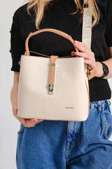 Just Polo Günlük Kombinlere Uygun Kadın Krem Camel Orta Boy 3 Bölmeli Omuz Çantası Ve Cüzdanı Kombin MH4002MH ürün görseli 1