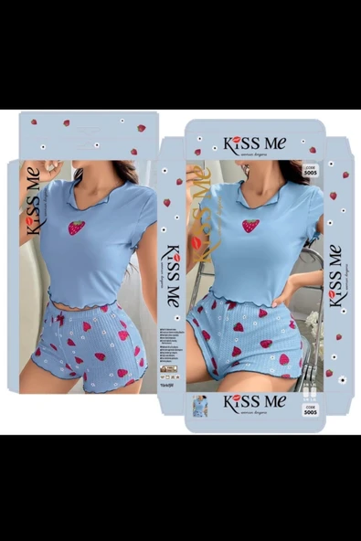 Ruselin KISS ME LİKRALI ŞORTLU GECELİK TAKIMI ürün görseli 1