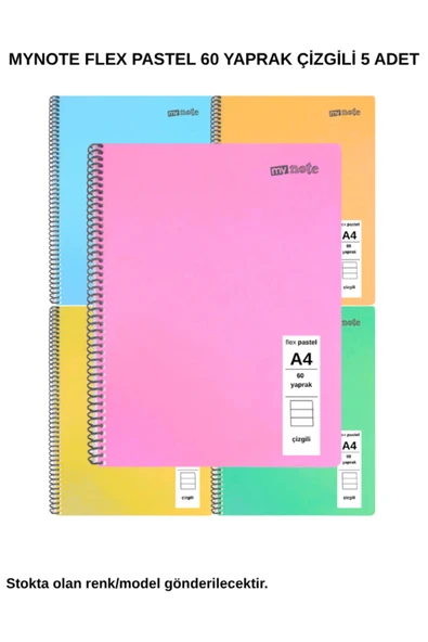 FLEX PASTEL DEFTER A4 60 YAPRAK ÇİZGİLİ 5 ADET ürün görseli 1