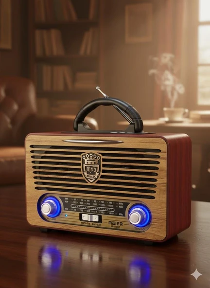 M-115BT Nostaljik Radyo Görünümlü LED Işıklı Bluetooth,Hafıza Kartı,Usb Bellek,Aux Ve Radyo Destekli Hoparlör Açık Ahşap ürün görseli 1