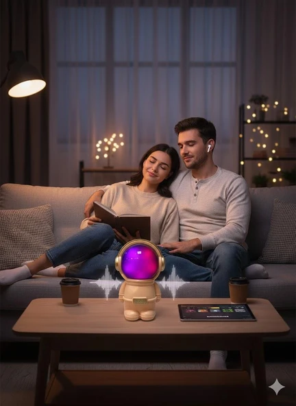 LN-808 Astronot Figürlü RGB Işıklı Bluetooth Hoparlör USB & TF Kart Destekli Pembe ürün görseli 1