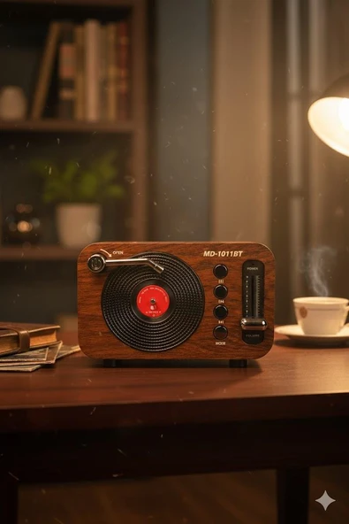 MD-1011BT Nostaljik Radyo Görünümlü Bluetooth,Hafıza Kartı,Usb Bellek,Aux Ve Radyo Destekli Hoparlör Koyu Ahşap ürün görseli 1