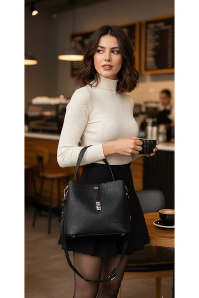 Just Polo Kadın Orta Boy 3 Bölmeli Ayarlanabilir Askılı Şık El & Omuz Çantası Shoulder Bag EBAT : 22 X 20 CM ürün görseli 1