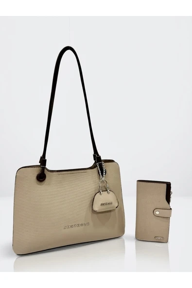 Just Polo Kadın Büyük Boy Premium Gümüş Logolu El Çantası Ve Cüzdanı Kombin Tote Bag EBAT : 22 X 34 CM ürün görseli 1