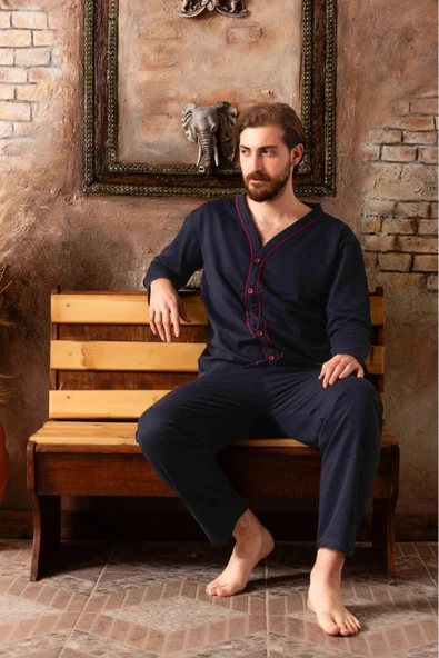 Glisa Önden Boydan Düğmeli Erkek Süprem Penye Kumaş Pijama Takımı ürün görseli 1