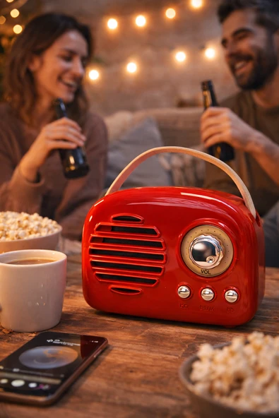 Torima KTS-1682 Retro Bluetooth Hoparlör LED Işıklı FM Radyo USB Şarjlı Taşınabilir Kırmızı ürün görseli 1