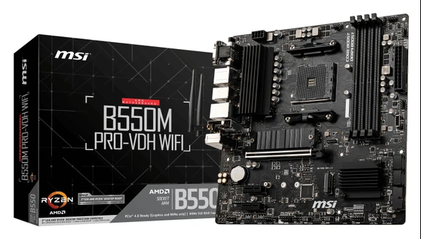 MSI B550M PRO-VDH WIFI DDR4 HDMI DP PCIE 4.0 AM4 mATX ürün görseli 1