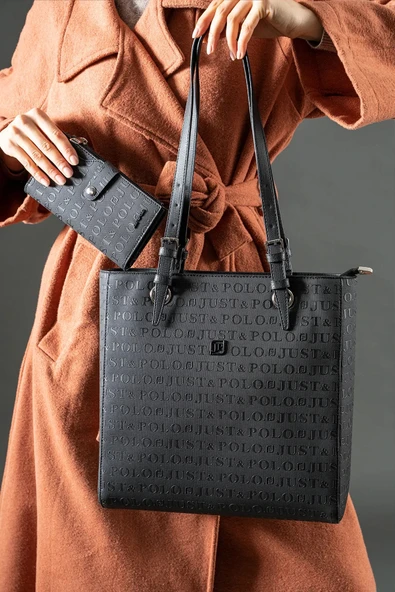 Just Polo Kadın Gofraj Baskılı Büyük Boy Omuz Çantası Ve Cüzdan Kombini Mh4067 ürün görseli 1