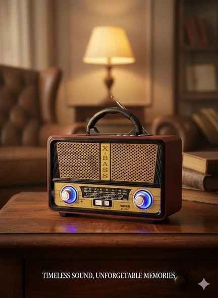 M-112BT Nostaljik Radyo Görünümlü LED Işıklı Bluetooth,Hafıza Kartı,Usb Bellek,Aux Ve Radyo Destekli Hoparlör Siyah ürün görseli 1