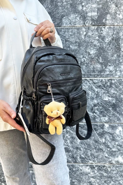 Just Polo Kadın Siyah Orijinal İthal Çok Gözlü Su Geçirmez Ultra Hafif Sırt Çantası Shopper ürün görseli 1
