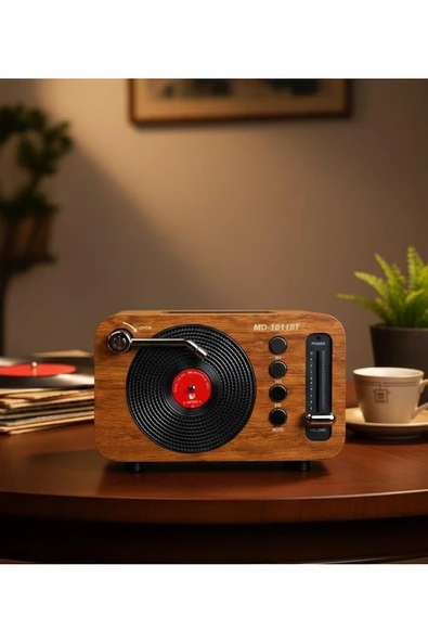MD-1011BT Nostaljik Radyo Görünümlü Bluetooth,Hafıza Kartı,Usb Bellek,Aux Ve Radyo Destekli Hoparlör Açık Ahşap ürün görseli 1