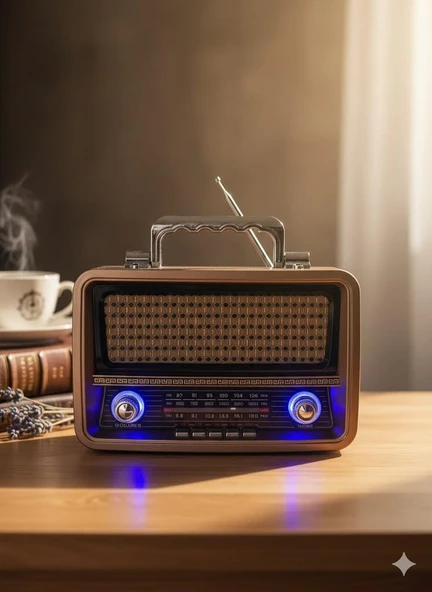 M-1919BT Nostaljik Radyo Görünümlü LED Işıklı Bluetooth,Hafıza Kartı,Usb Bellek,Aux Ve Radyo Destekli Hoparlör Siyah ürün görseli 1