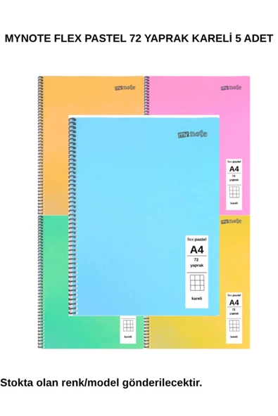 FLEX Pastel Defter A4 72 Yaprak Kareli 5 Adet ürün görseli 1