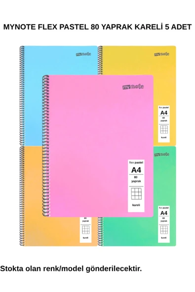 FLEX Pastel Defter A4 80 Yaprak Kareli 5 Adet ürün görseli 1