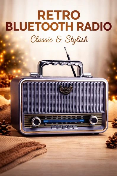 MD-1908BT Nostaljik Radyo Görünümlü Bluetooth,Hafıza Kartı,Usb Bellek,Aux Ve Radyo Destekli Hoparlör Eflatun ürün görseli 1