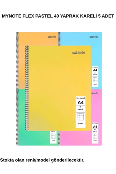 FLEX Pastel Defter A4 40 Yaprak Kareli 5 Adet ürün görseli 1