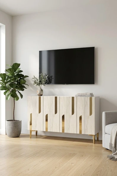 KA1231BTG NOTA Konsol ve Tv Sehpası Beyaz-Traverten-Gold 120cm ürün görseli 1