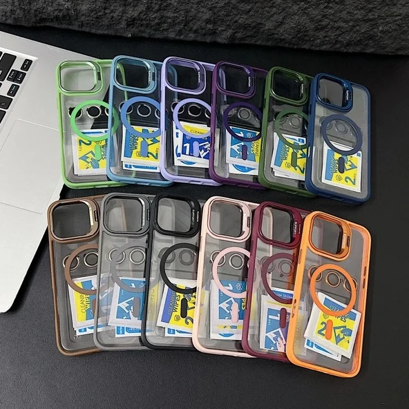 iPhone 16 Pro Uyumlu Kılıf Klon Stantlı + Lens Korumalı MagSafe Telefon Kılıfı ürün görseli 1