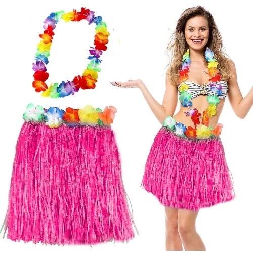 Hawaii Pembe Püsküllü 40 cm Etek ve Kolye Seti ürün görseli 1
