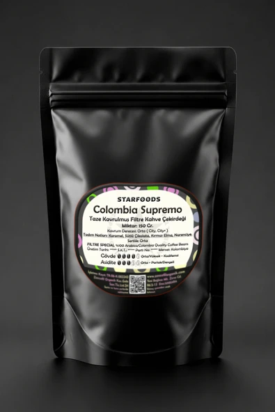Colombia Supremo Taze Kavrulmuş Nitelikli Çekirdek Kahve 150 Gr. Kolombiya %100 Arabica Yöresel Filtre Kahve Çekirdeği ürün görseli 1
